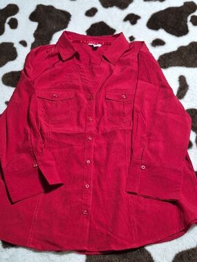 Cato Red Button-Front Corduroy Blouse